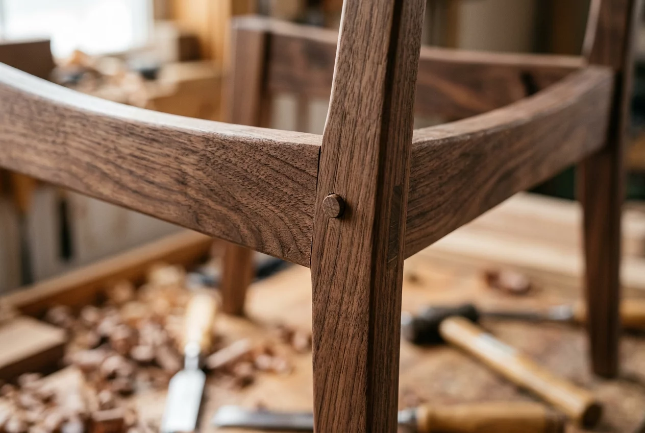 Close-up detail of handcrafted wood joinery